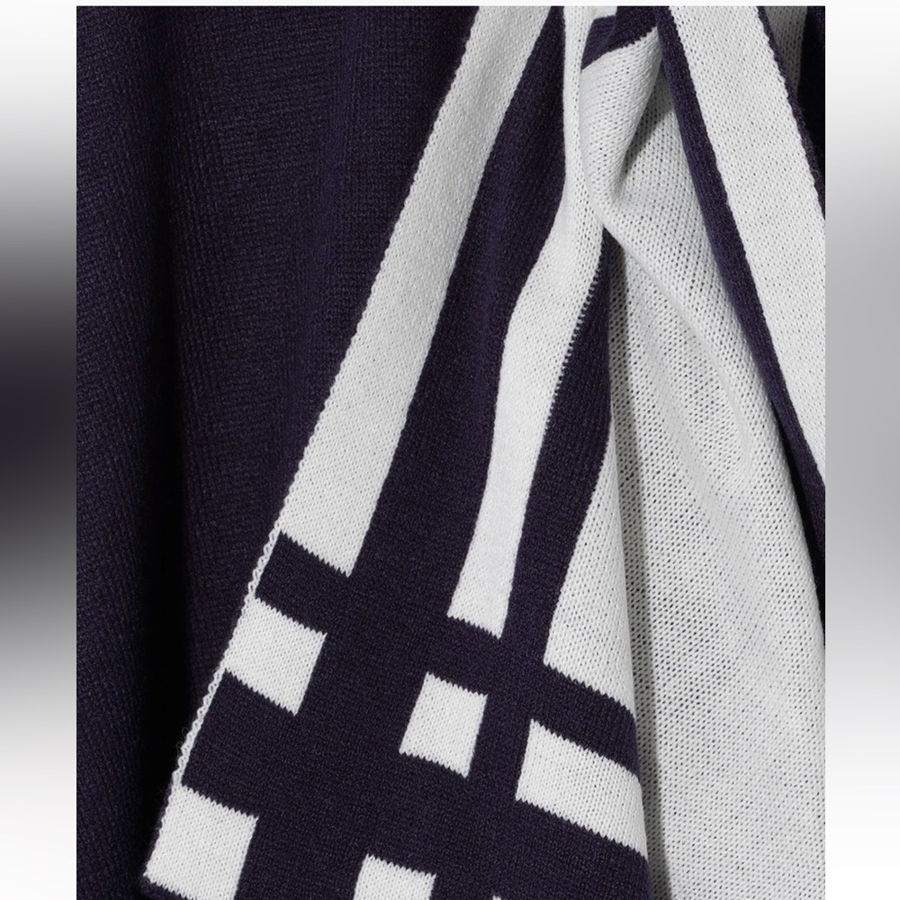 Lauren Ralph Lauren Navy Cream Stripe Reversible Poncho Cape Wrap One Size - Picture 4 of 8
